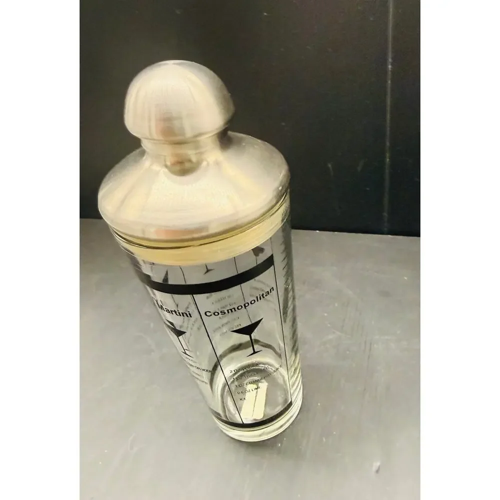 15 oz Glass Cocktail Martini Shaker Drink Mixer With Classic Recipes Metal Top